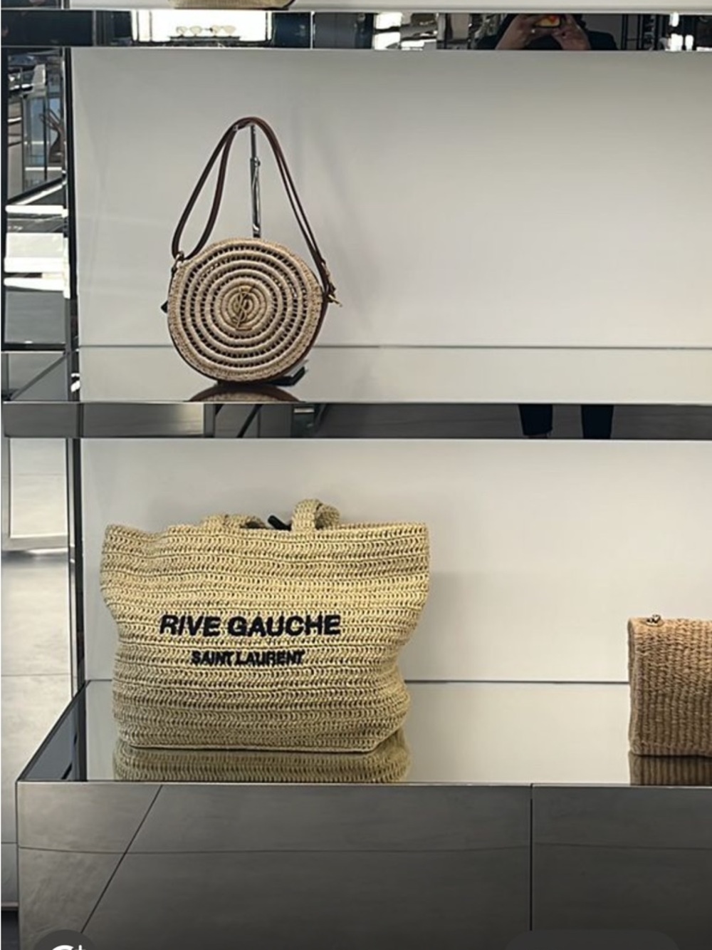 Saint Laurent Straw Rive Gauche Tote with Black Logo - Picture 2 of 2